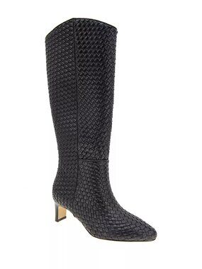 Andre Assous Women's Waverly Black Woven Kitten Heel Tall Boots. 6.5